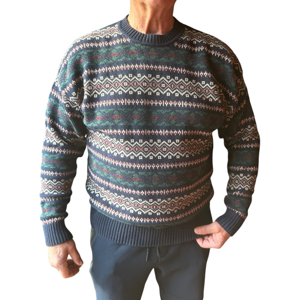 Dockers Sweater Mens SZ LG Y2K blue  nordic grandpa cabincore retro 100%cotton - Picture 5 of 13